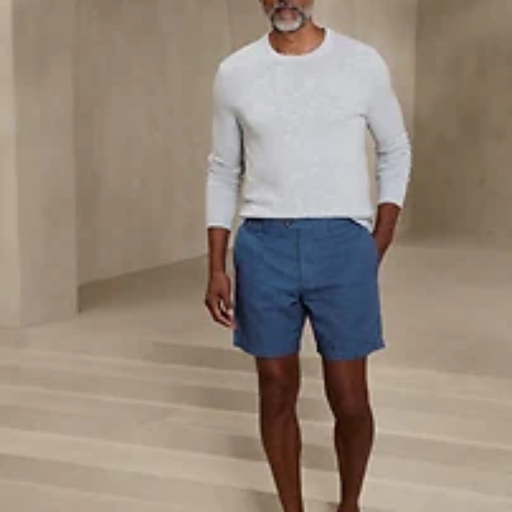 Banana Republic Mens Lived in Shorts 9" Navy/Cream Stripe NWT